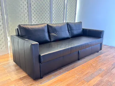 Modern Black Faux Leather 3 Seater Sofa