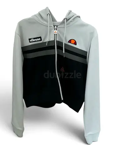 Ellesse cropped zip-up hoodie, grey & black, size UK12 (M)