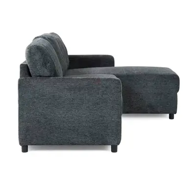 Right-facing dark grey fabric chaise lounge sofa (good condition)