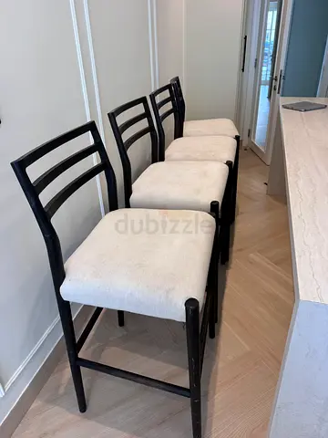 Set of 4 Black Wood Dining Chairs with Cream Upholstery from west elm
