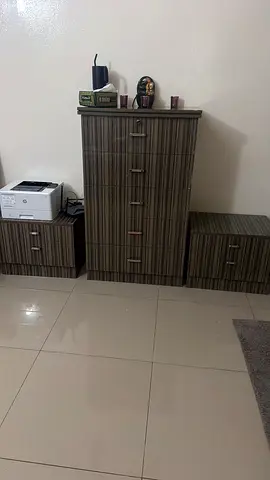 Wood-look tall cabinet with matching bedside cabinets - good condition