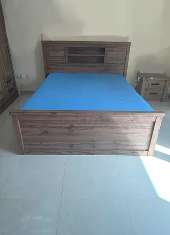 Wooden Queen Bed Frame with Headboard Storage - Good Condition
