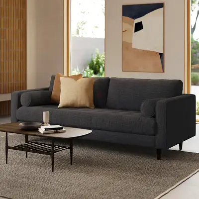 Cushion back 3 seater dark gray sofa
