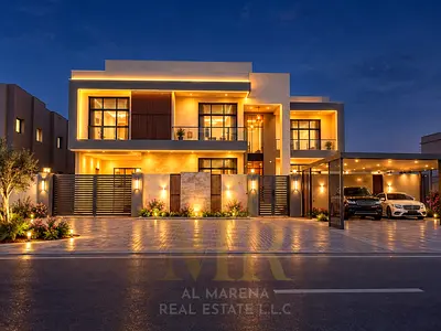 Villa for sale in Al Rawda 2, featuring a swimming pool, elevator, two floors, and a roof terrace. Price includes electricity and water; freehold owne