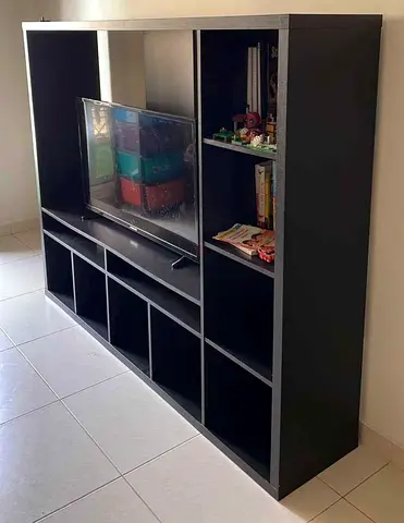 IKEA Large Black Entertainment / TV Unit with Open Shelves