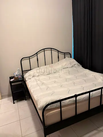 Black Metal Double Bed Frame with Headboard with double mattress 1 frame 2 mattress king size one
