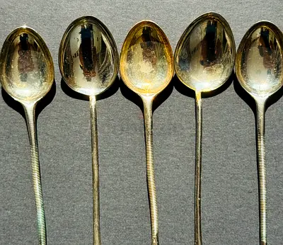 Set of 5 Vintage Long-handled Metal Spoons