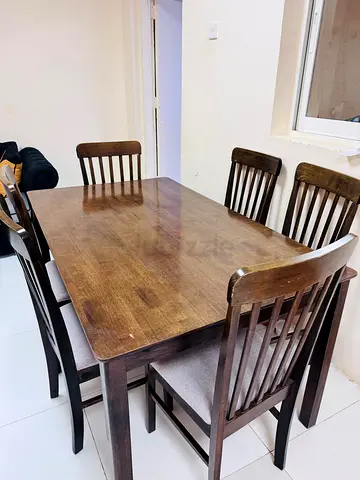 Wooden 6-Seater Dining Table with 6 Chairs - Good Condition
