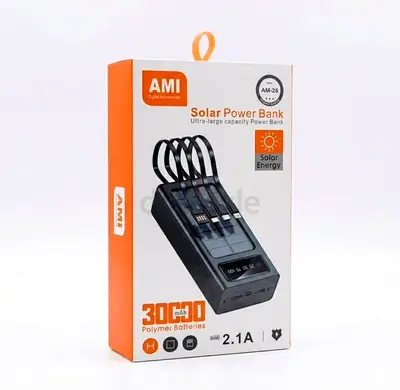AMI Solar Power Bank 30,000mAh with 4 USB Ports and Solar Charger (AM-28)