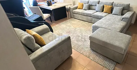 Brand New Designer L Shaped Sectional Couch with Extra Spacious Chaise, Deep Relaxing Seats