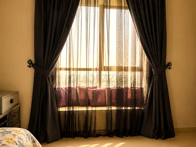 Set of 2 dark gray curtains with sheer inner panels