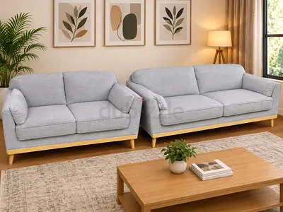 Light grey 3-seater and 2-seater sofa set with wooden legs