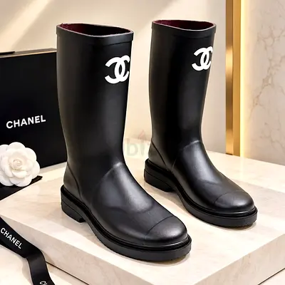 Black Chanel Tall Rubber Boots — Women's Size (pre-owned)