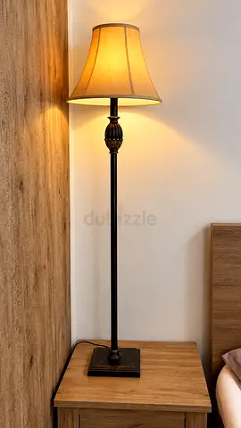 Classic tall floor lamp with fabric shade — working condition