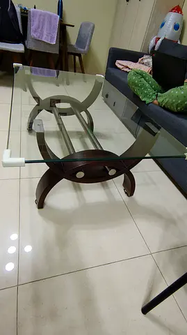 Glass Top Coffee Table with Wooden Base - Good Condition