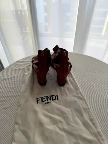Genuine Fendi Maroon Leather Heeled Sandals - Size (please confirm)