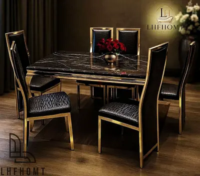 Brand New High Quality Top marble dinning Table With 6 Chairs Available
