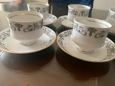 Set of 6 Porcelain Tea Cups with Saucers — White