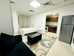 Fully furnished studio for monthly rent in Ajman, Al Nuaimiya 2 – Kuwait Street. ✔️ Bills and