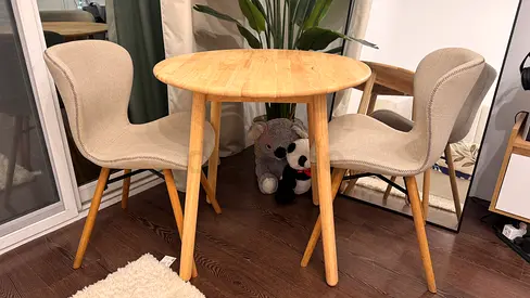 Round Dining set  / Dining Table - Light Oak Finish and 2 chairs