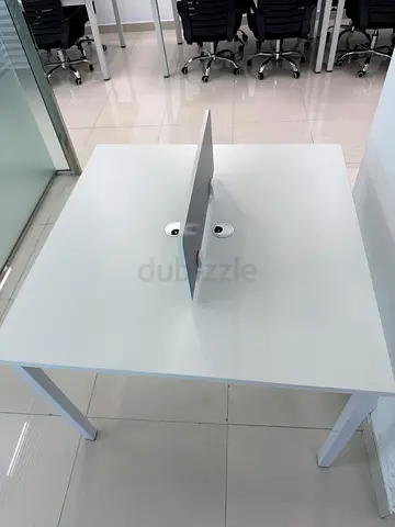 White Double Workstation Desk with Central Divider - Good Condition