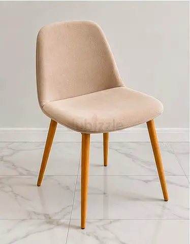 Six Beige Upholstered Dining Chair with Wooden Legs - Good Condition