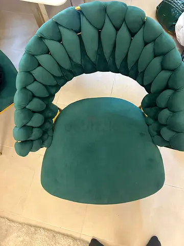 Green Velvet Braided Dining/Accent Chair with Gold Accents