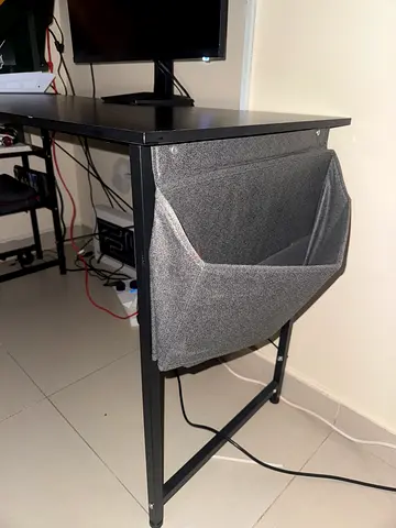 spacious gaming desk with many storage compartments