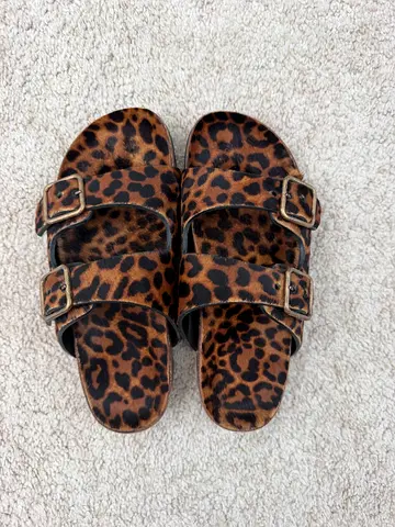 Saint Laurent leopard print double-strap slide sandals, 38, never used