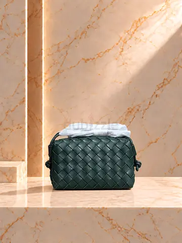 Dark Green Woven Leather Crossbody Bag