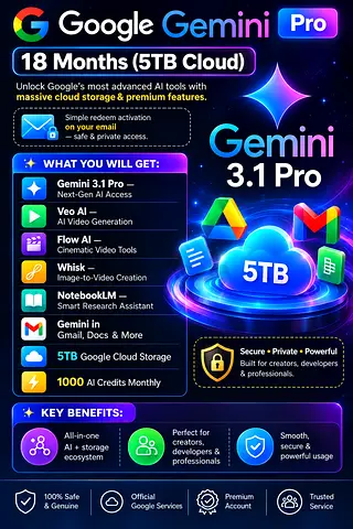 Google Gemini Pro 18-Month (5TB Cloud) Activation - Gemini 3.1 Pro Access