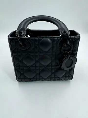 DIOR MINI LADY DIOR BLACK ULTRAMATTE CANNAGE CALFSKIN TOP HANDLE BAG