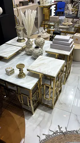 Elegant Marble Top Coffee Table Set