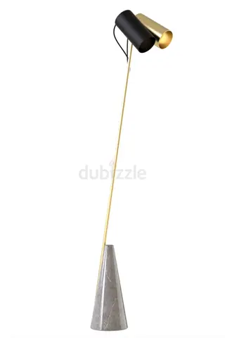 Modern marble-base Edizioni floor lamp with dual black-and-gold shades