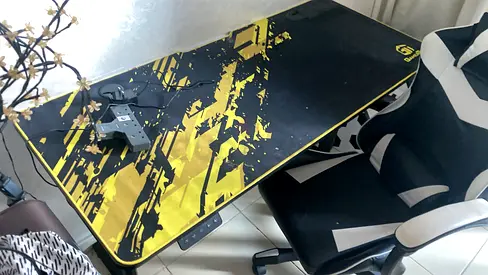 Gaming Desk with Large Mousepad Surface and Controller