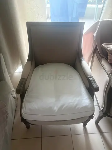 Beige Upholstered Accent Armchair with Cushion (2 chairs )