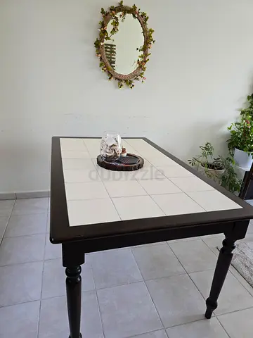 Free - Wooden dining table with white tiled top - sturdy classic design