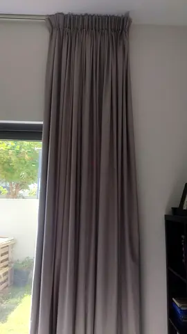 Floor-to-ceiling grey pinch-blackout curtains (2 pairs) - good condition