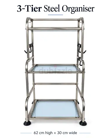 3-Tier Stainless Steel Organizer Shelf - 62cm x 30cm