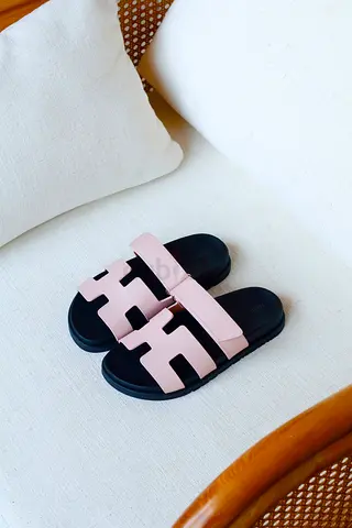 Light Pink Slide Sandals with Black Sole - Size Noted in Photos