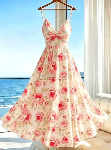 Floral Summer Maxi Dress with Spaghetti Straps - Size Available