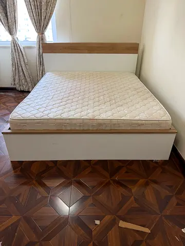 White double bed frame with mattress - good condition