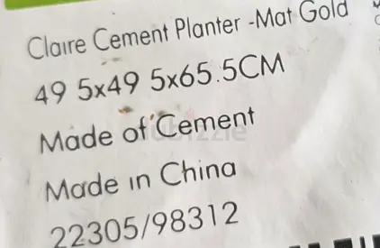 Claire Cement Planter (Mat Gold) - 49.5 x 49.5 x 65.5 cm