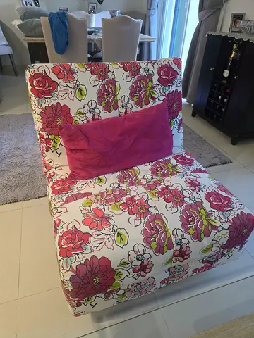 Floral armless accent chair - pink & white, good condition