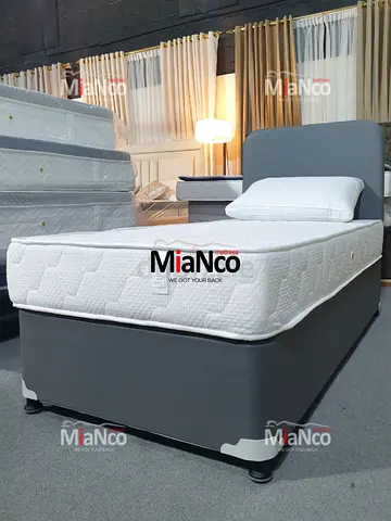 Single Bed with Mattress and Velvet Fabric Base (Ready to Use)