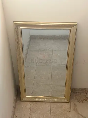Large decorative floor mirror with gold frame - good condition