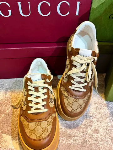 Gucci GG Canvas and Leather Sneaker - Brown/Tan, Size Available