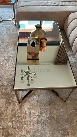 Glass top coffee table with metal frame - modern mirrored surface