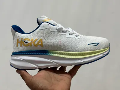 Hoka Clifton-style men's running shoes - white/blue, sizes 36 to 45
