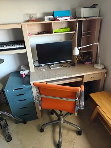 Home office - study desk, chair, monitor, ikea lamp, ikea alex